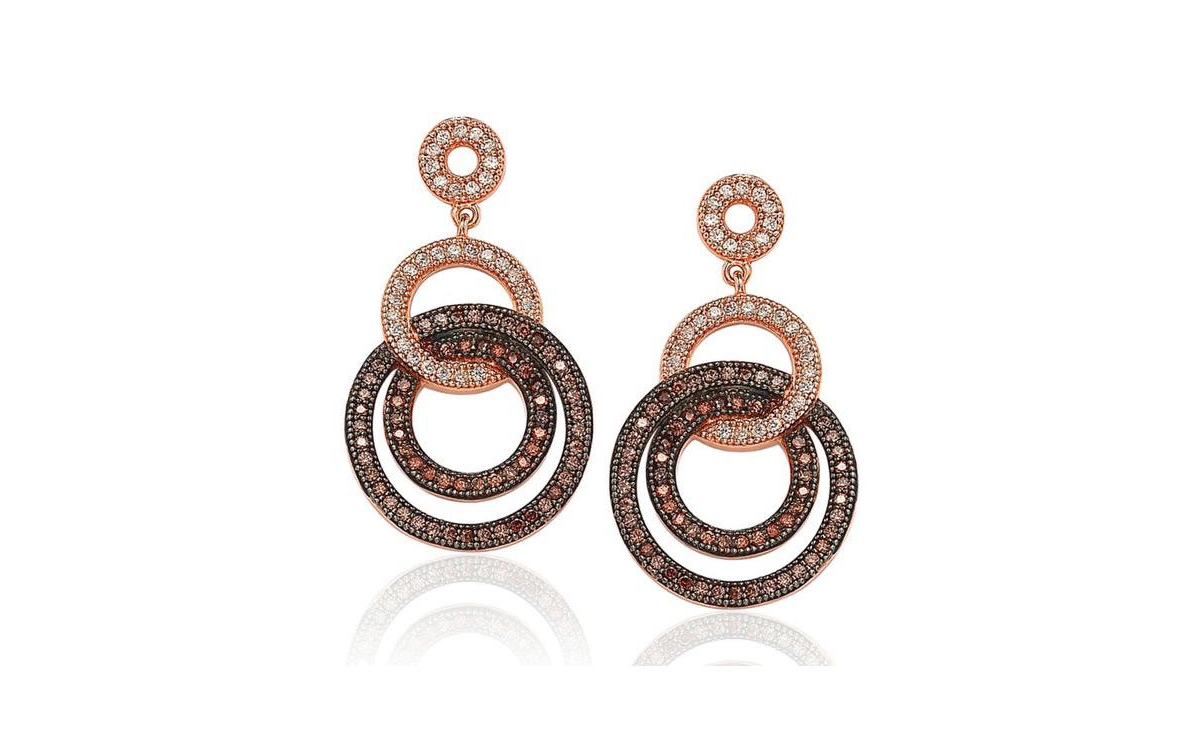 Suzy Levian Sterling Silver Cubic Zirconia Looped Circle Drop Dangle Earrings - Brown