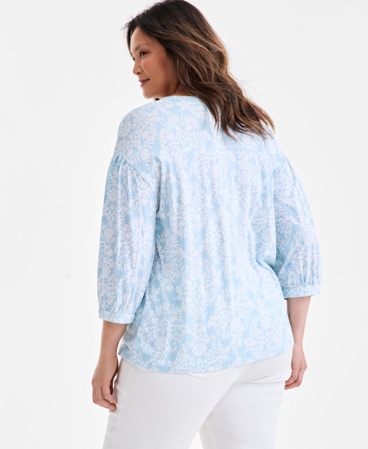 Style & Co Plus Size Printed 3/4-Sleeve Top, Exclusively at Macy's
