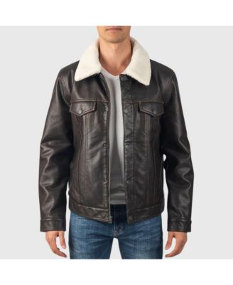Men's Aaron Fitted Trucker Jacket Sherpa Collar Faux Leather Casual Coat