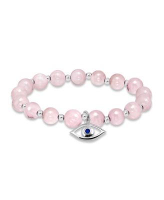 Silver-Plated Beaded Evil Eye Charm Stretch Bracelet