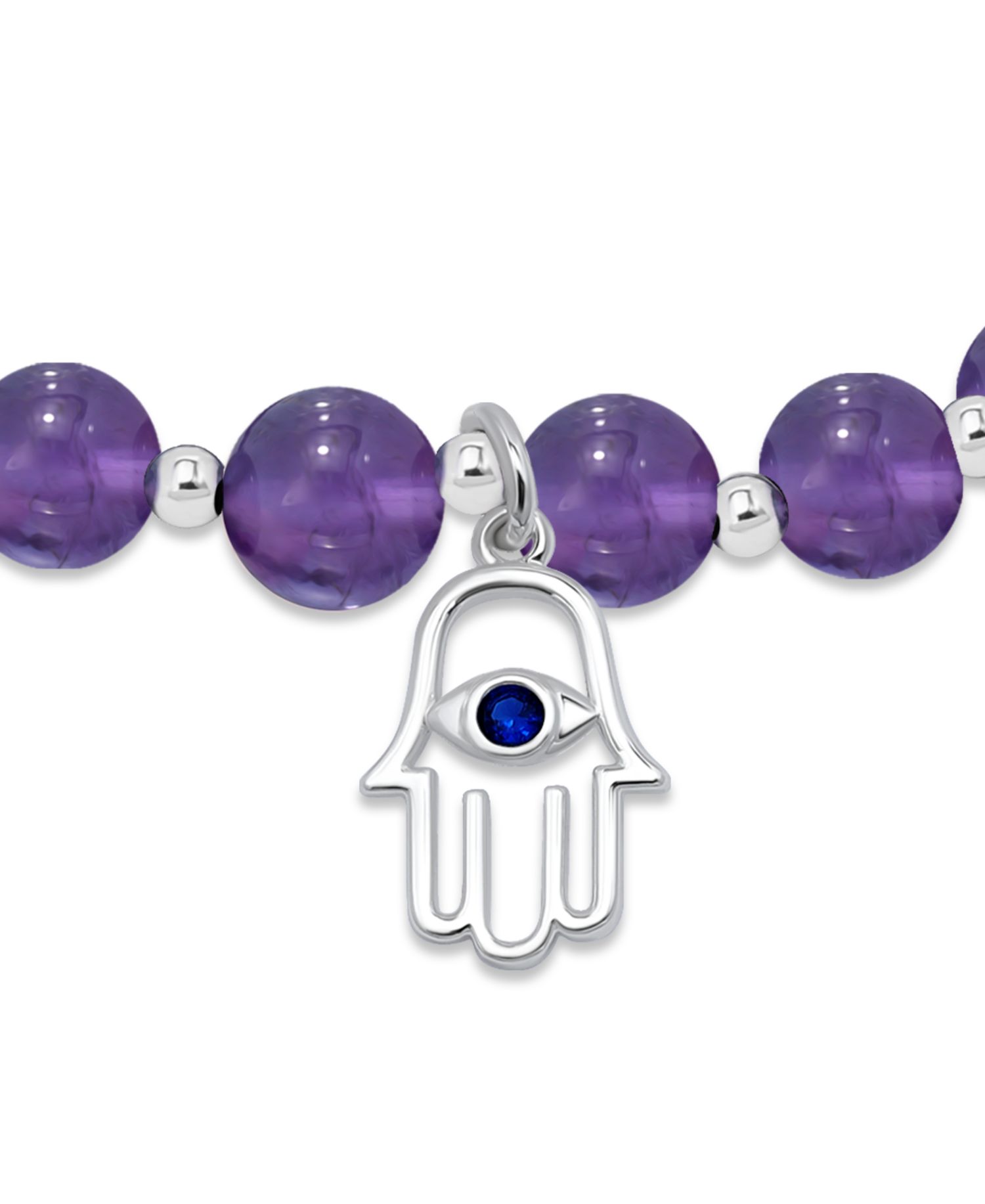 Silver-Plated Beaded Hamsa Hand Charm Stretch Bracelet
