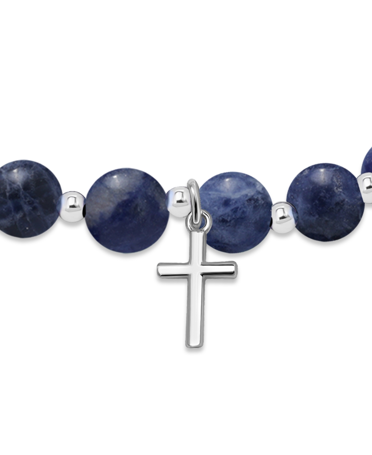 Macy's Silver Plated Beaded Cross Charm Stretch Bracelet In Sodalite,silver