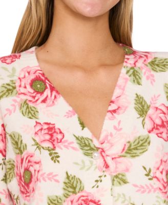 Women's Peony Floral Pearl-Button Cardigan