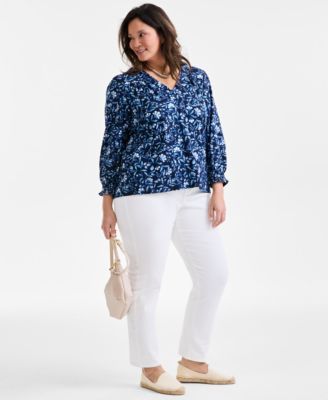 Women's Printed V-Neck Long-Sleeve Top, Exclusively at Macy's