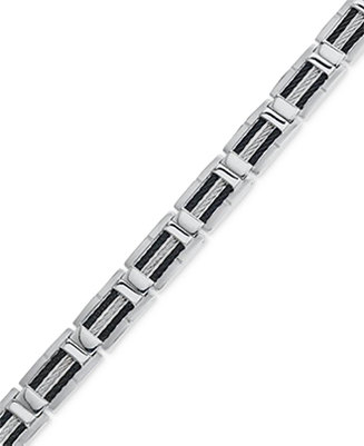 Macy's Men's Black and Grey Cable Bracelet in Stainless Steel - Macy's