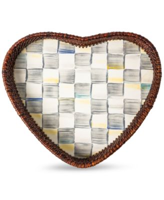Sterling Check Rattan Enamel Heart Tray