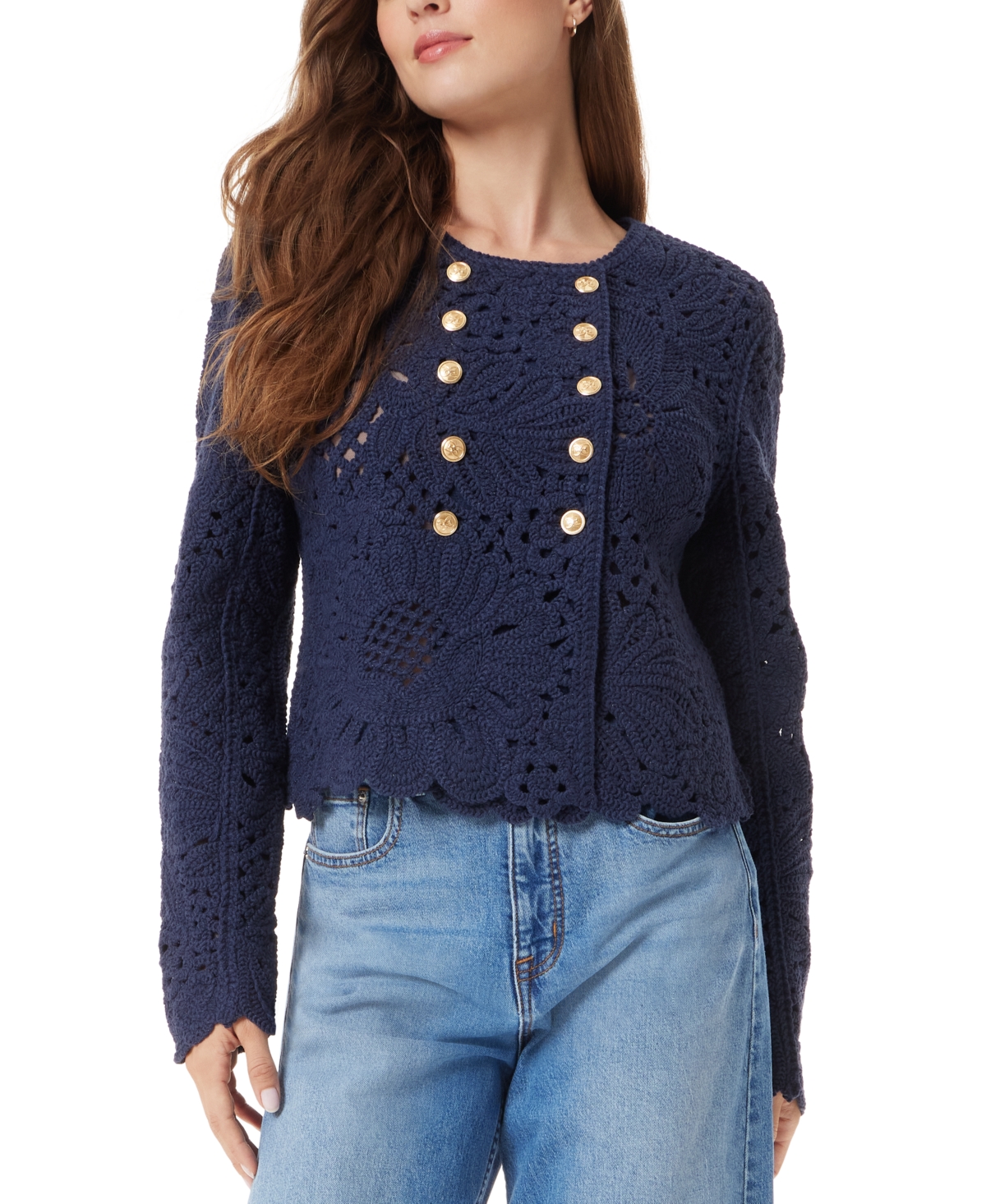 Shop Sam Edelman Women's Fiona Knit Double Breasted Blazer In Navy