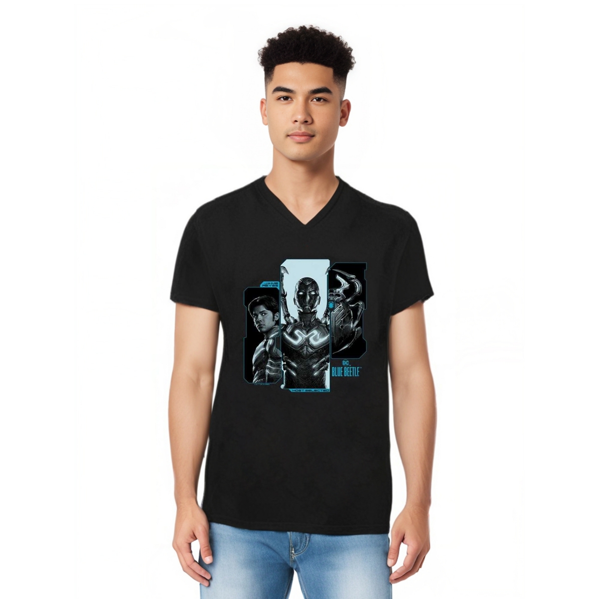 Mens Host Reyes Short Sleeve Adult V Neck Premium Cotton Tee / T-Shirt - Black