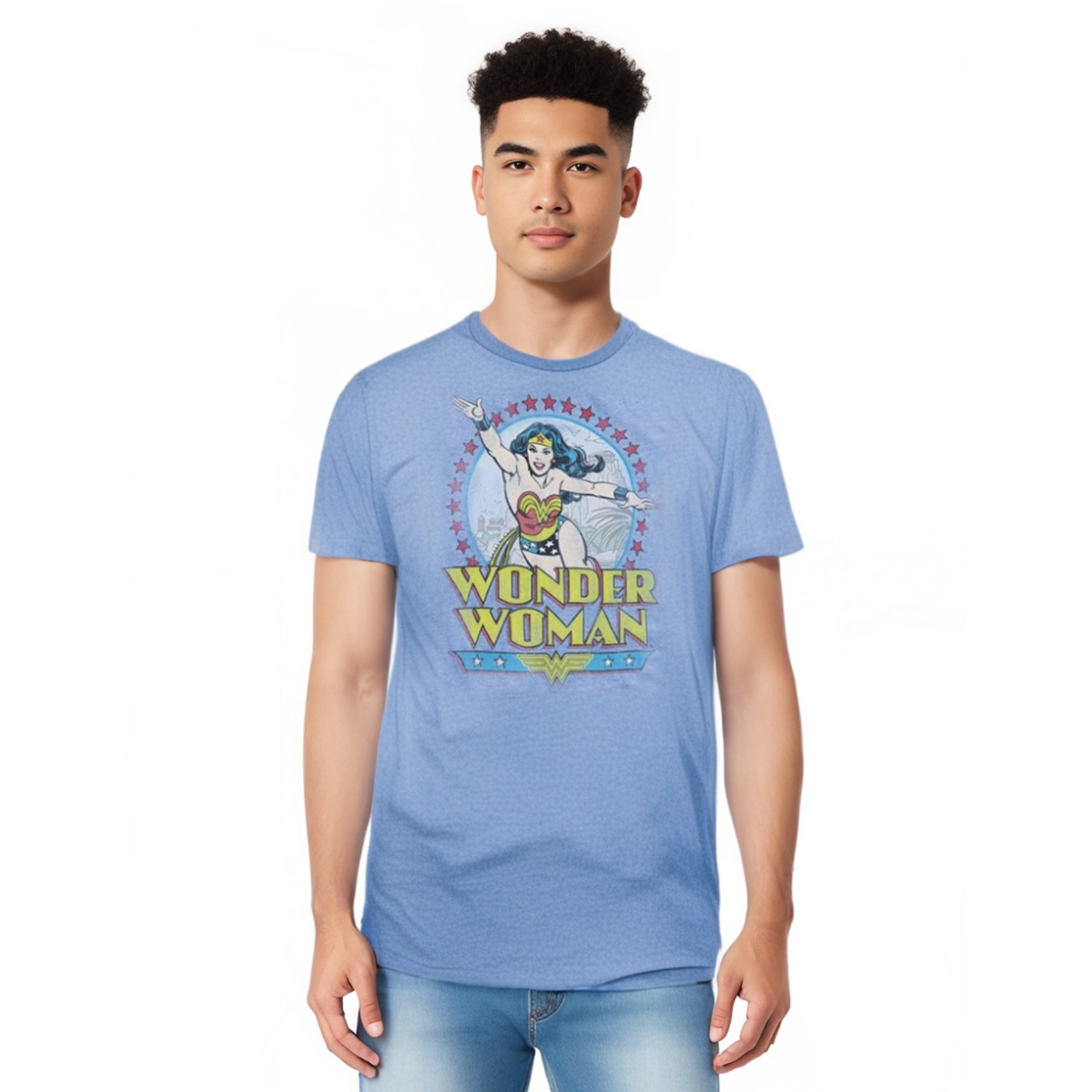 Men's Dc Comics Wonder Woman Star Of Paradise Island Adult Heather Tee / T-Shirt - Bright blue
