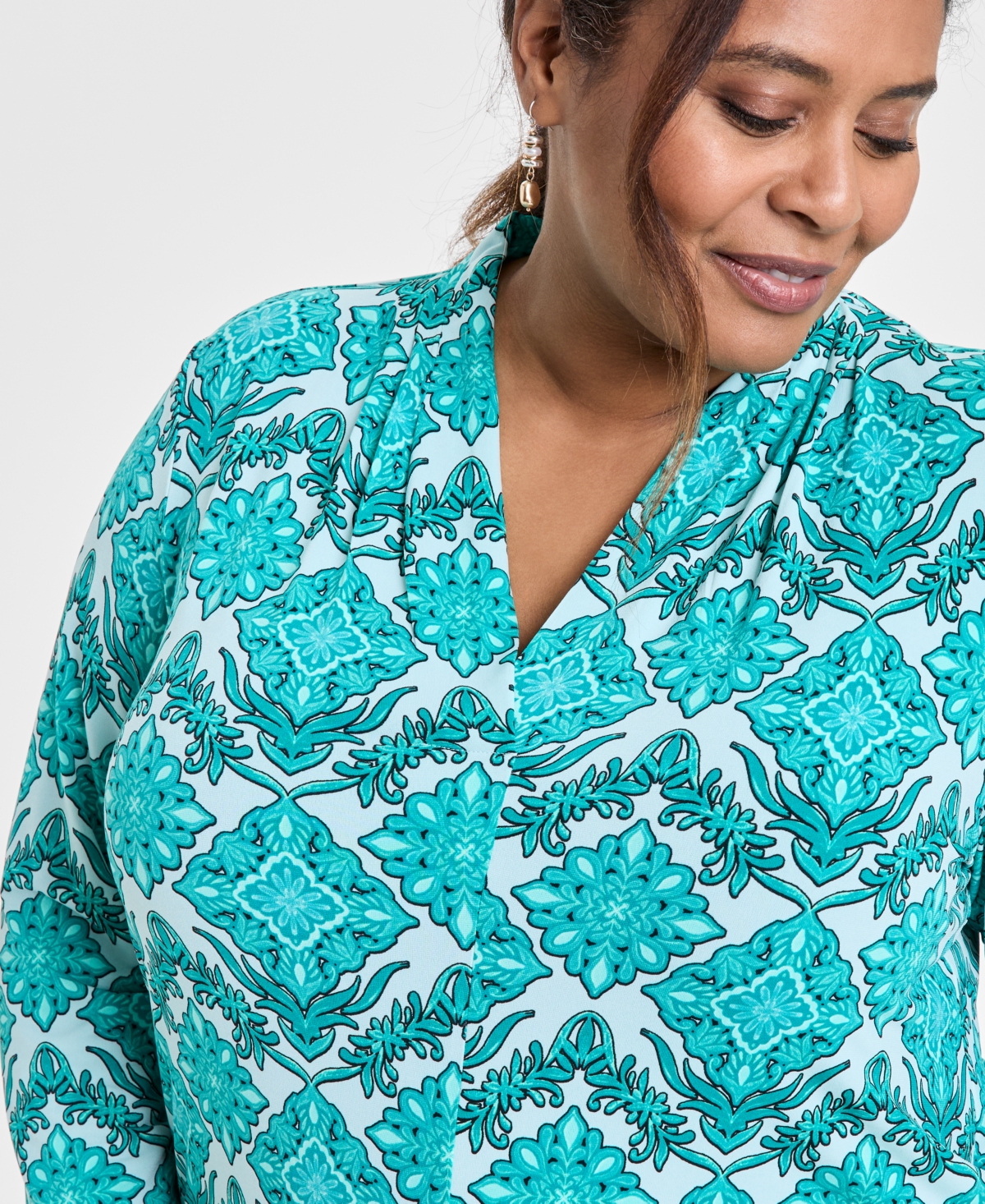 Jm Collection Plus Size Printed 3/4-sleeve Top, Exclusively At Macy's In Tear Drop
