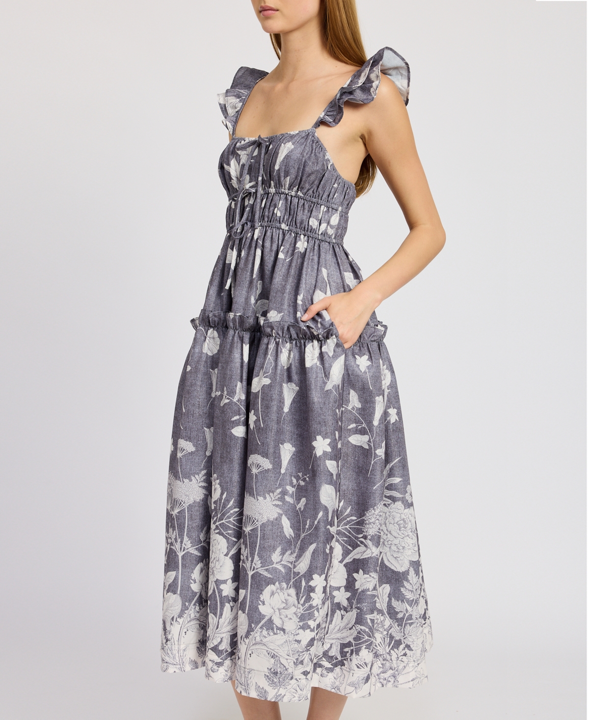 En Saison Women's Sydney Floral-print Midi Dress In Washed Blue Ivory