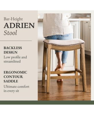 Adrien Backless Saddle Kitchen Stool, Natural Wood Finish, Set of 3