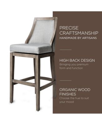 Vienna Bar Stool, Oak Finish, Ash Grey Upholstery, Set of 3