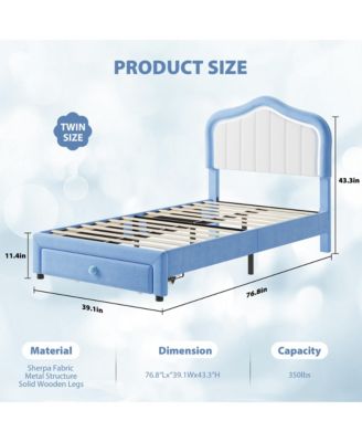 Twin Upholstered Bed Frame with Storage Drawers, Cute Girls & Boys Bed with Adjustable Headboard