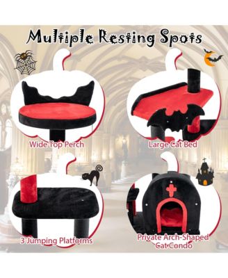 6-Tier Gothic Cat Tree 53'' Tall Cat Tower w/ Cat Bed Arch-Shaped Condo Pompom