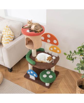41'' Mushroom Cat Tree Tower Indoor Kitten Activity Center w/ Natural Sisal Posts