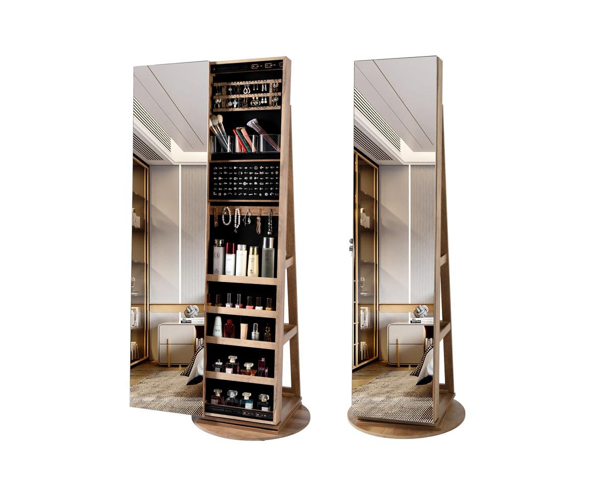 360&#xB0; Swivel Free-Standing Jewelry Armoire Cabinet with Mirror - White