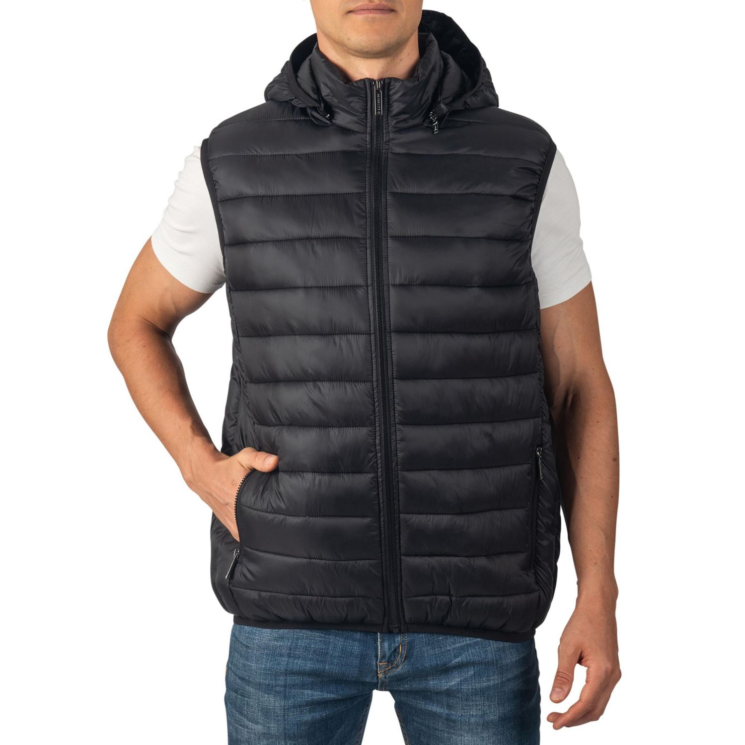 Gage Mens Hooded Puffer Vest Down Alternative Packable Vest Jacket