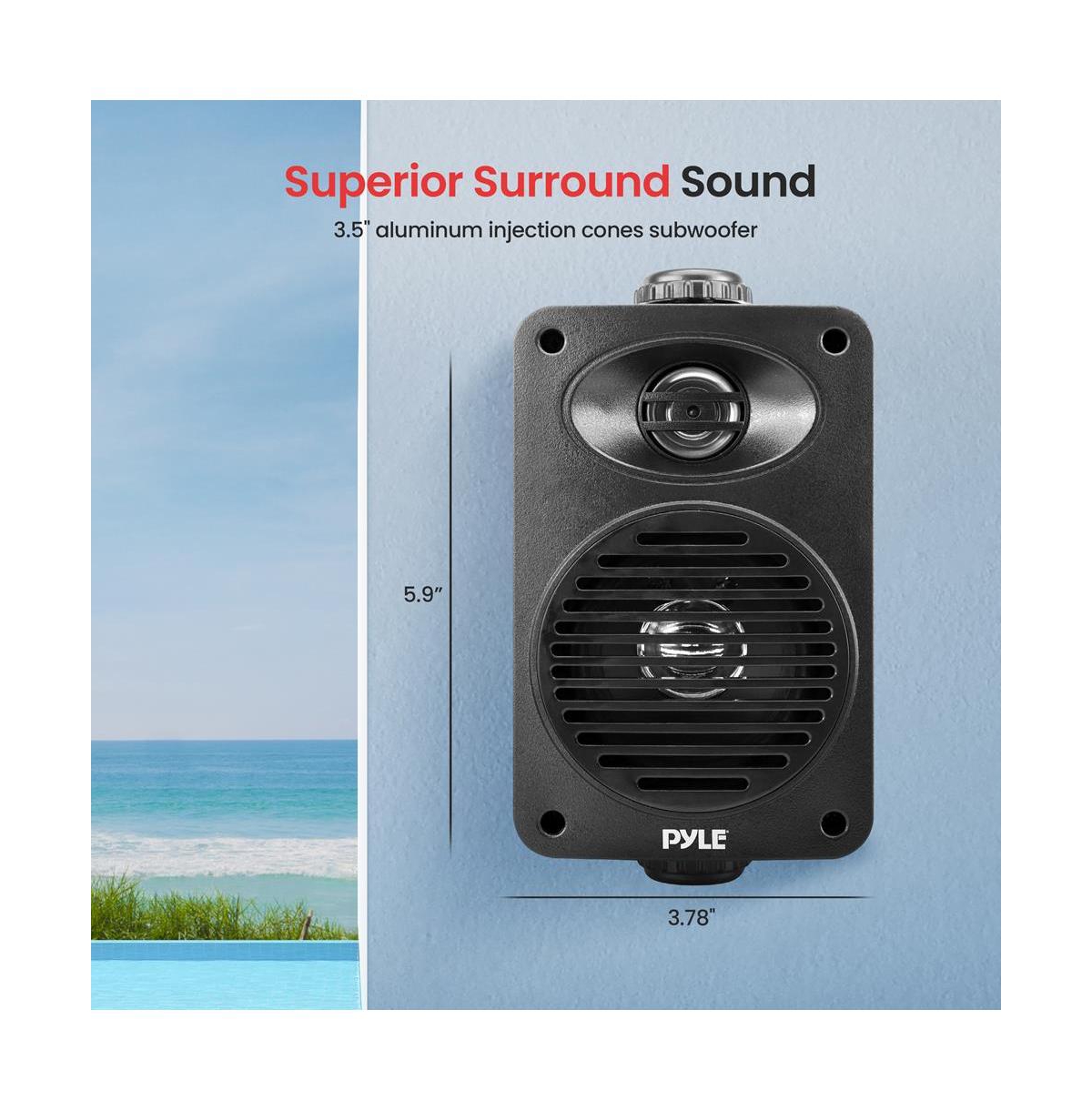 Pyle 3.5” 2-Way Bluetooth Wireless Speaker System - Waterproof, 200W Max Power, 1/2” Tweeter, Compact Design