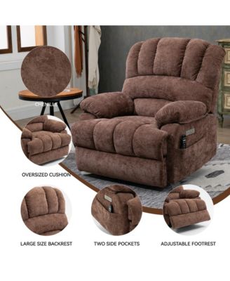 23" Seat Width and High Back Large Size Chenille Power Lift Recliner Chair with 8-Point Vibration Massage and Lumbar Heating