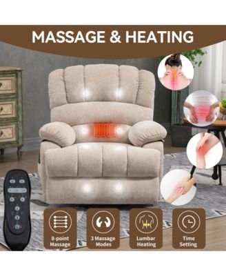 23" Seat Width and High Back Large Size Chenille Power Lift Recliner Chair with 8-Point Vibration Massage and Lumbar Heating