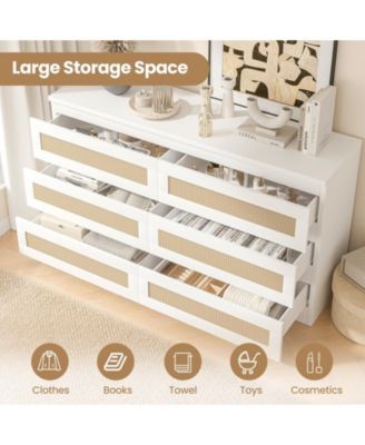 Rattan Dresser for Bedroom, Modern 6 Drawer Double Dresser with Anti-Tip Kit