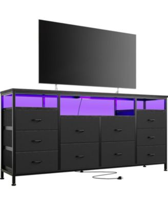 63.3 Inch Black Dresser for Bedroom, 10 Drawer Dresser TV Stand