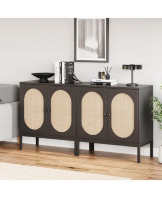 Rattan Buffet Cabinet, Sideboard Cabinet with Adjustable Shelves
