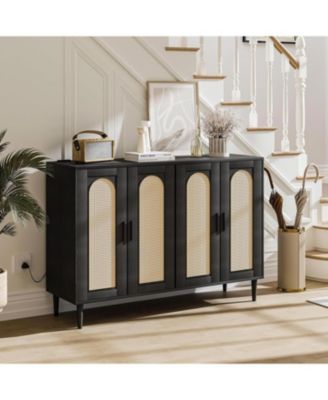 Rattan Sideboard Buffet Cabinet, 4 Doors Accent Storage Cabinet