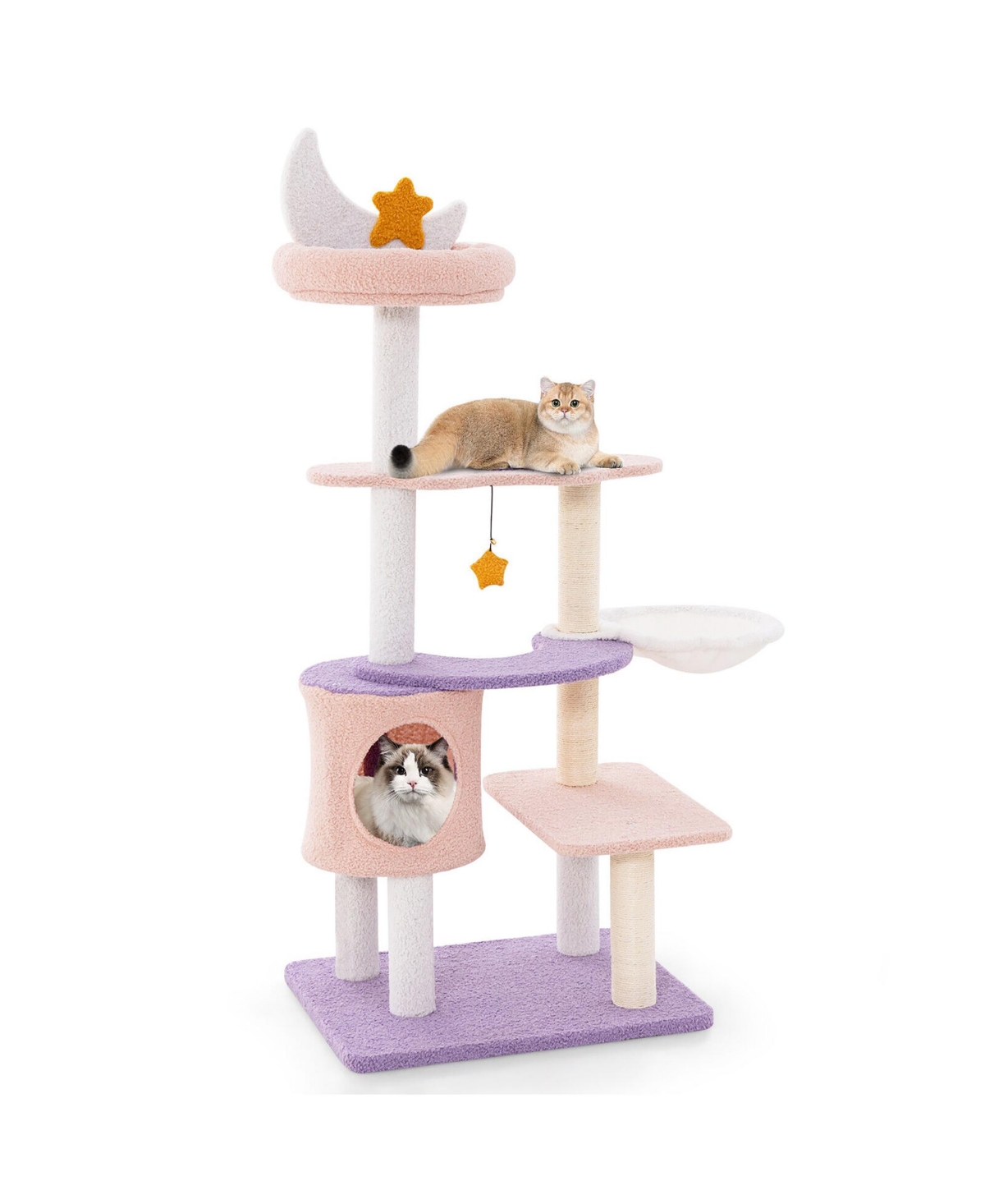 Cat Tree Cats Multi-level Cat Tower w/ Sisal Covered Scratching Posts Hammock - Purplish pink