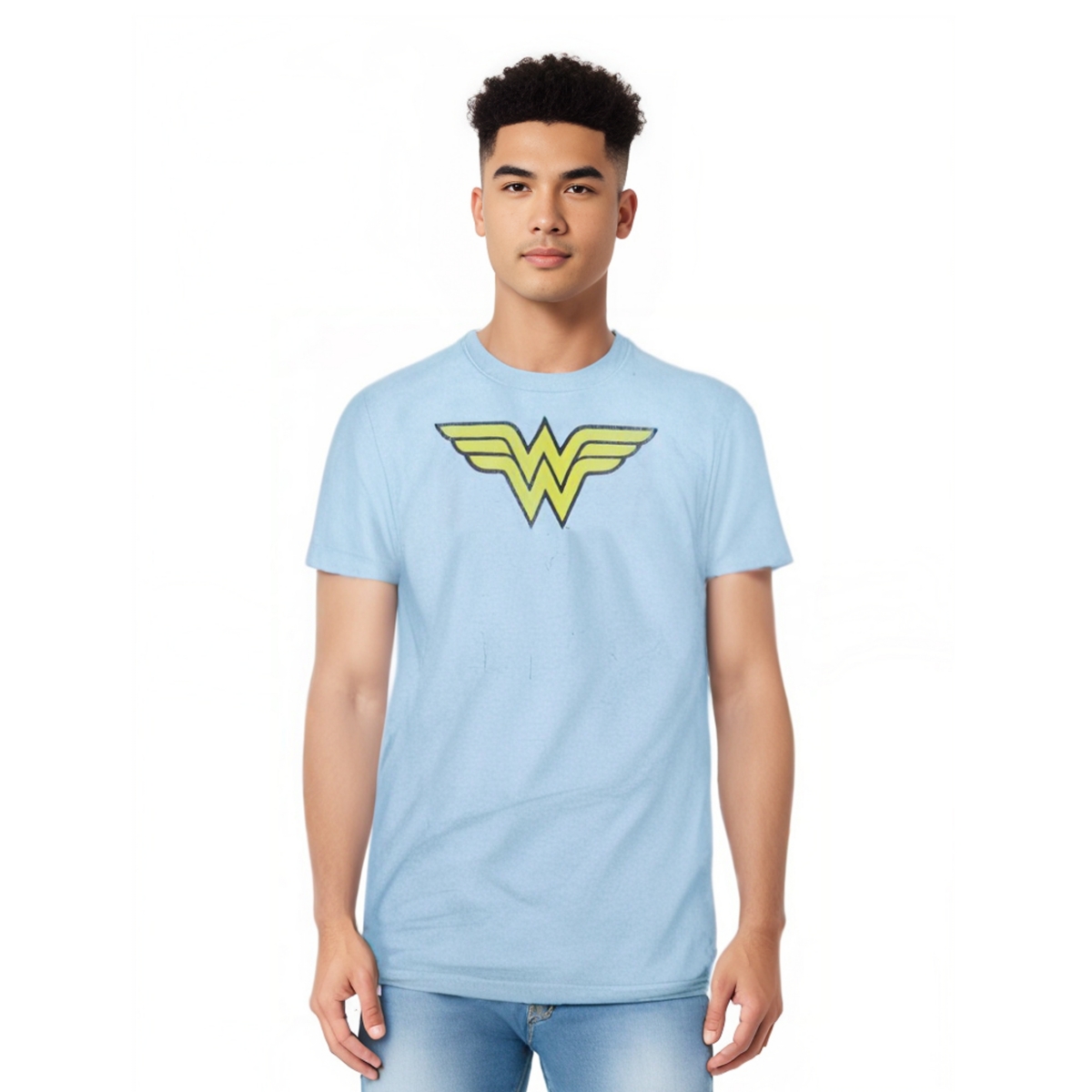 Big & Tall Dc Comics Wonder Woman Ww Logo Distressed Short Sleeve Adult Tee / T-Shirt - Bright blue