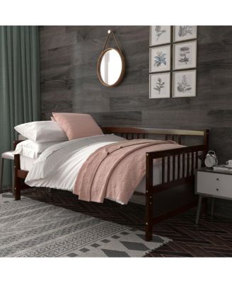 Twin Size Wooden Slats Daybed Frame Support Platform W/Rails Cherry