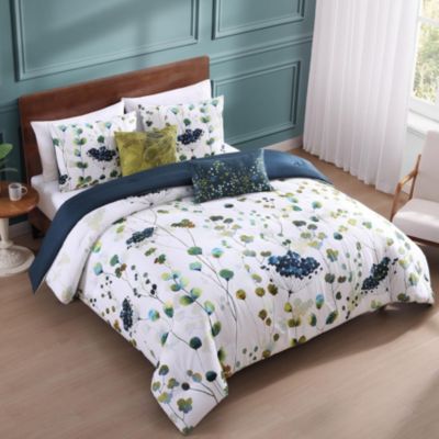 Abstract Vines Bedding 220 Thread Count Cotton Sateen Reversible 5 Piece Comforter Set, Queen Size