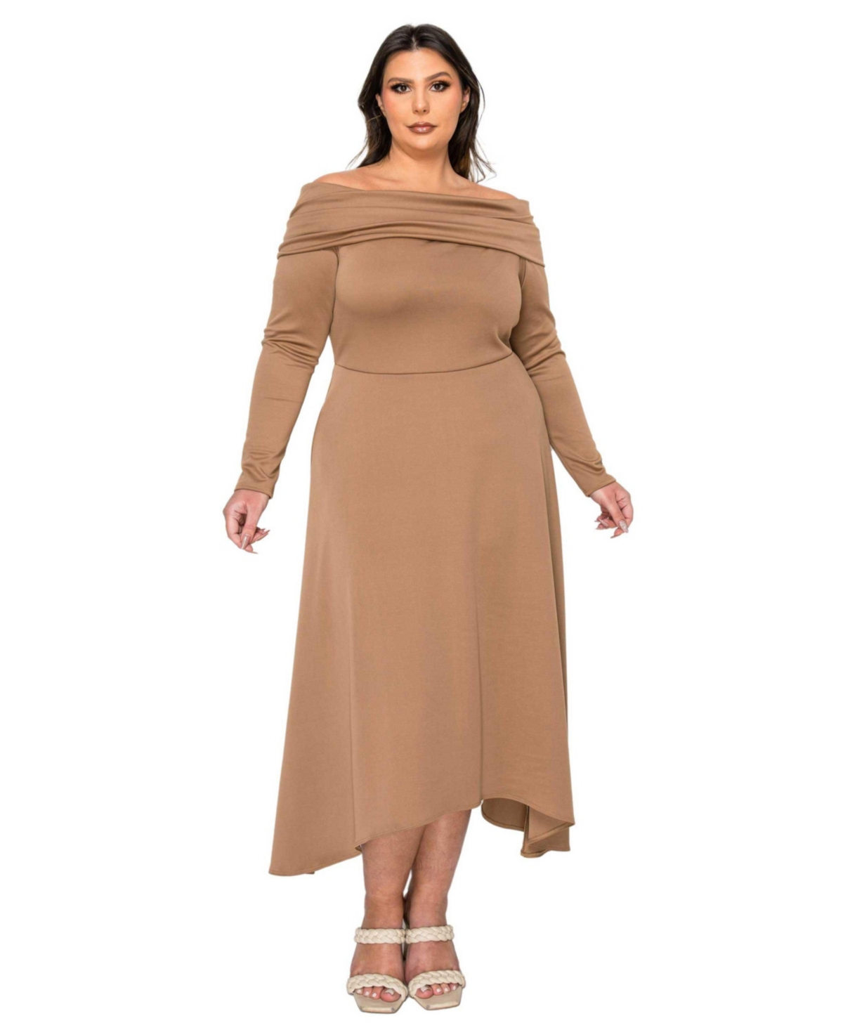 Plus Size Lyra Off Shoulder Maxi Dress - Mocha