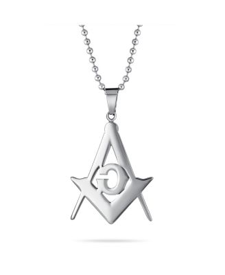 Large Freemason Secret Society Square Compass Masonic Symbol Pendant Necklace Stainless Steel With Bead Chain