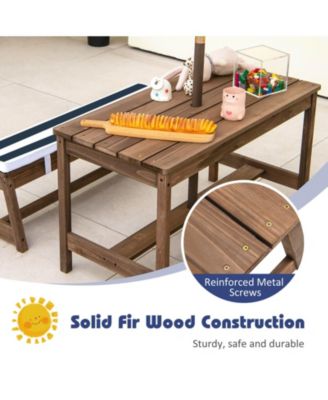 Kids Picnic Table and Bench Set with Cushions and Height Adjustable Umbrella