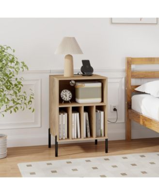 Record Player Stand with Record Storage Shelf and Charging Station