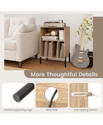 Record Player Stand with Record Storage Shelf and Charging Station