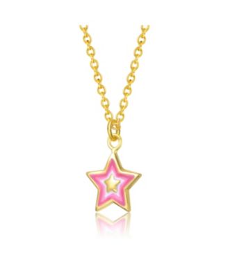 14k Gold Plated Red & White Lucky Star Pendant Charm Necklace