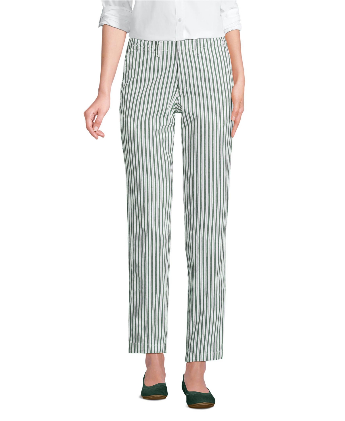 Women's Mid Rise Classic Straight Leg Chino Ankle Pants - White/blue awning stripe