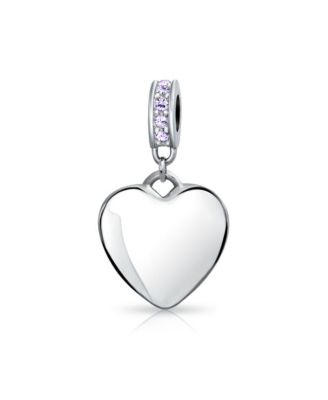 Sterling Silver Red Crystal Accent Bale Heart Shape Dangle Charm Bead for Bracelet