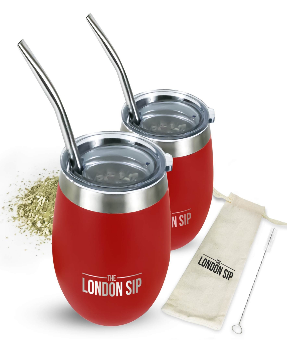 London Sip 8 Oz. Yerba Mate Cup Bombilla Straw In Red
