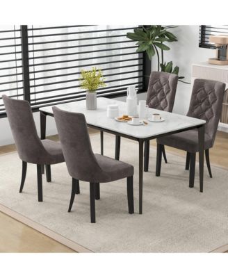 Tufted Dining Chairs Set of 4 w/ High Backrest Rubber Wood Legs Padded Seat