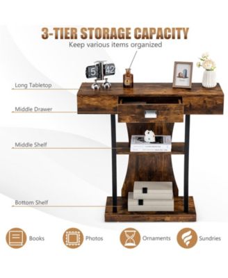 Console Table with Drawer and 2-Tier Shelves for Entryway Living Room