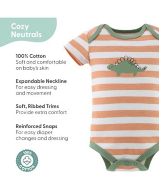 Baby Girls Short Sleeve Cotton Bodysuits Girls, Neutral Check