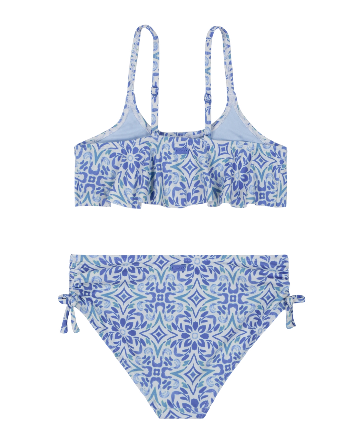 Roxy Big Girls Fresco Tile Flounce Bikini, 2-piece Set In Blue Bonnet