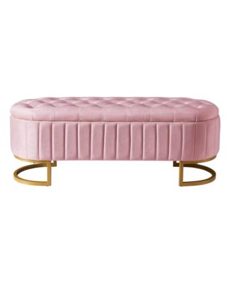 Elegant Velvet Upholstered Storage Ottoman Bench with Sturdy Metal Legs for Bedroom or Living Room-The Pop Home