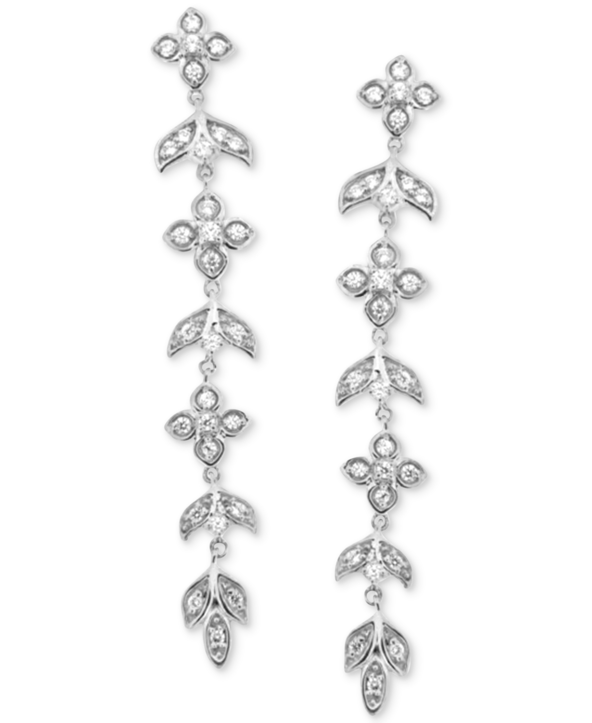 Macy's Diamond Vine Inspired Linear Drop Earrings (1/3 Ct. T.w.) In Sterling Silver In Silver