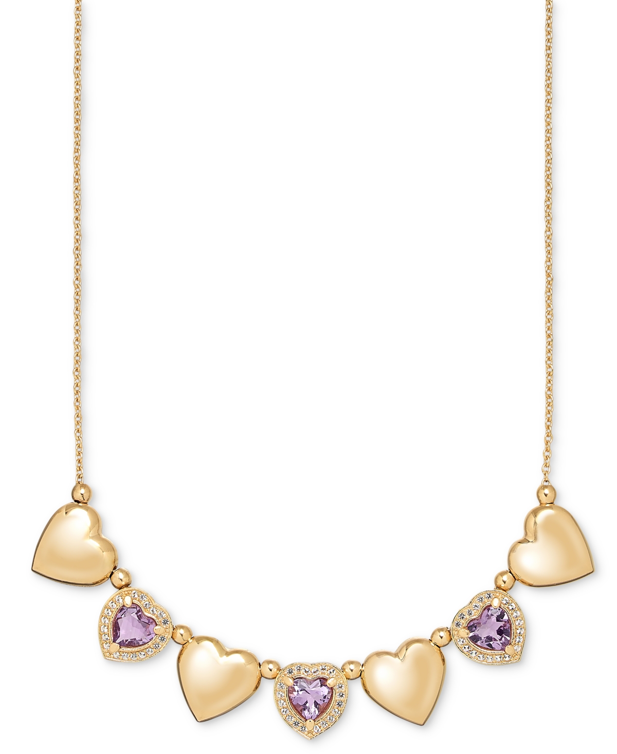 Macy's Amethyst (3 Ct. T.w.) & White Topaz (3/4 Ct. T.w.) Puffed Heart 18" Necklace In 14k Gold-plated Ster In Amethyst