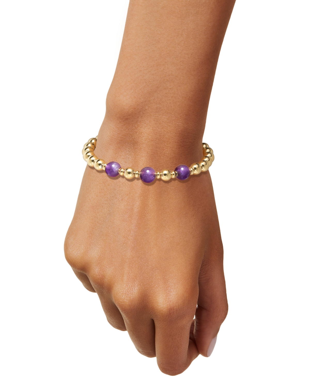 Macy's Amethyst Polished Bead Bangle Cuff Bracelet (6 Ct. T.w.) In 14k Gold Over Sterling Silver In Amethyst
